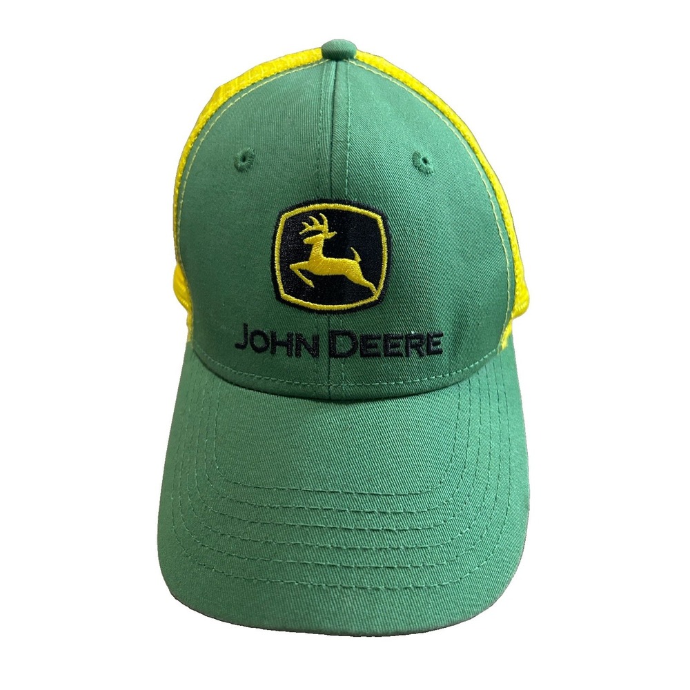 Vintage John Deere Trucker Hat Cap Snapback Green Yellow Mesh Farm Tractor Logo